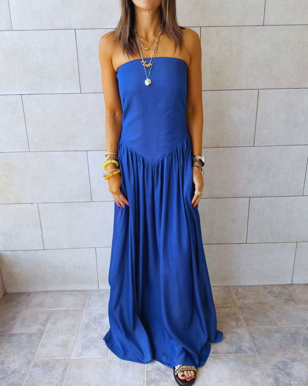 Paloma Dark Blue Drop Waist Denim Dress
