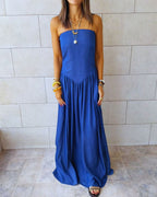 Paloma Dark Blue Drop Waist Denim Dress