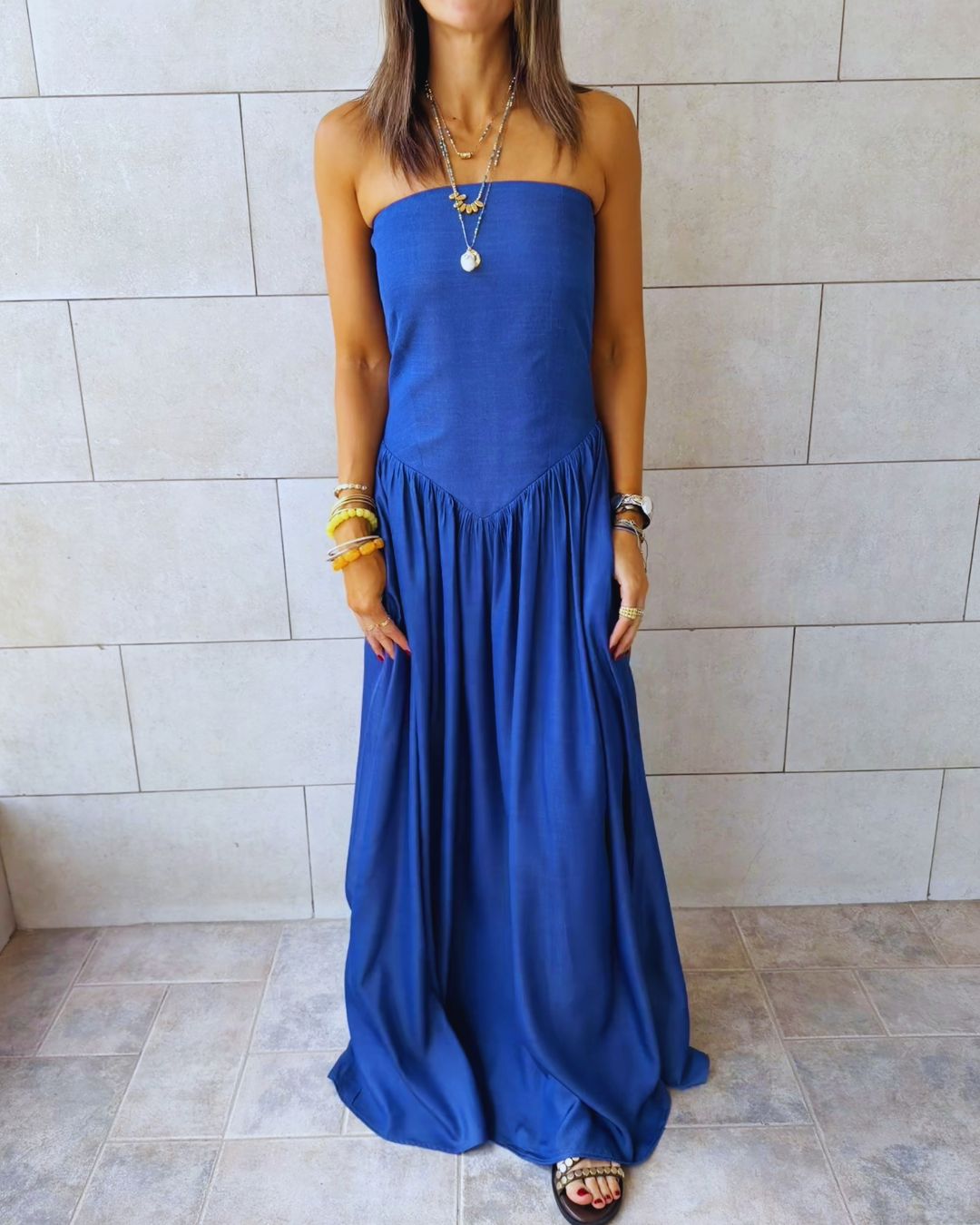 Paloma Dark Blue Drop Waist Denim Dress