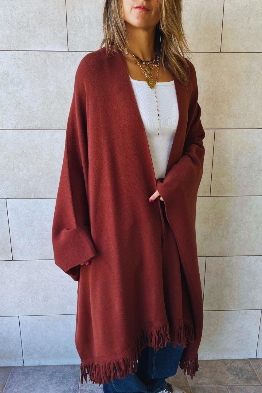 Rust Main Character Fringe Shawl