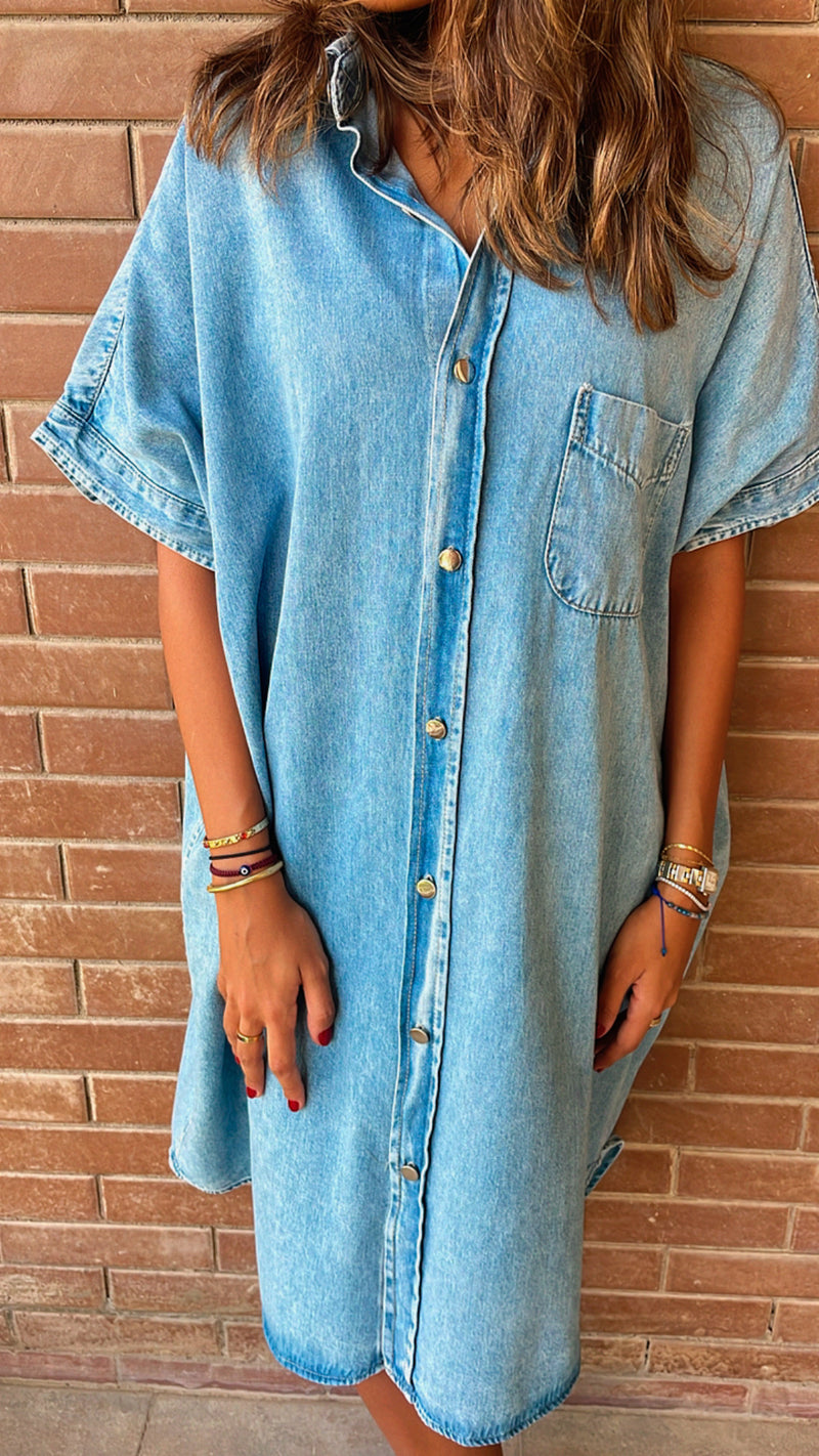 Light Blue Denim Shirt Dress