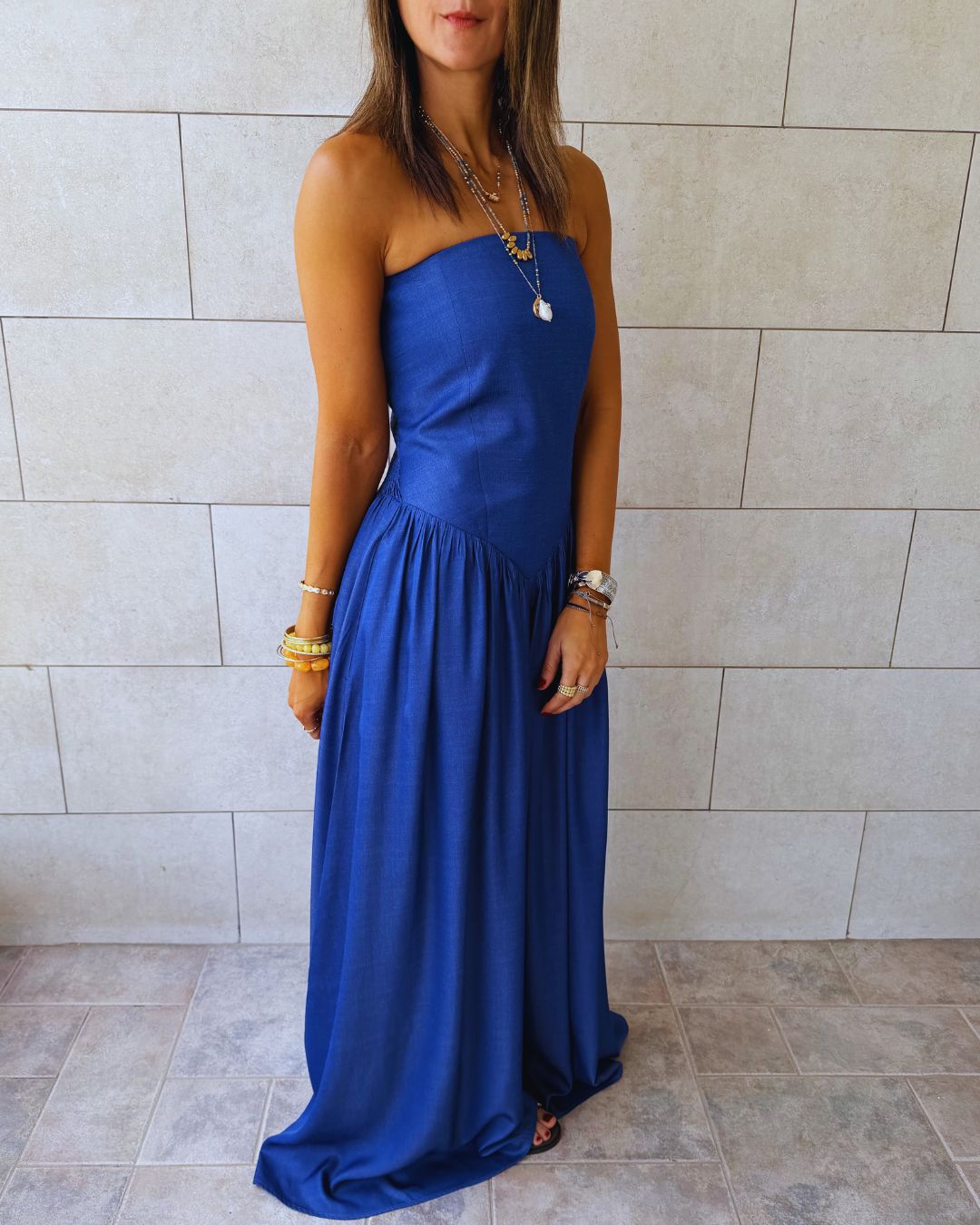 Paloma Dark Blue Drop Waist Denim Dress