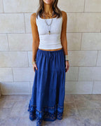 Navy Embroidered Detailed Tiered Skirt