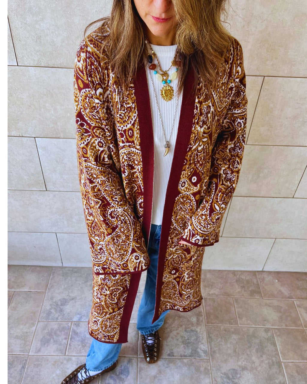 Brown Royal Paisley Cardigan