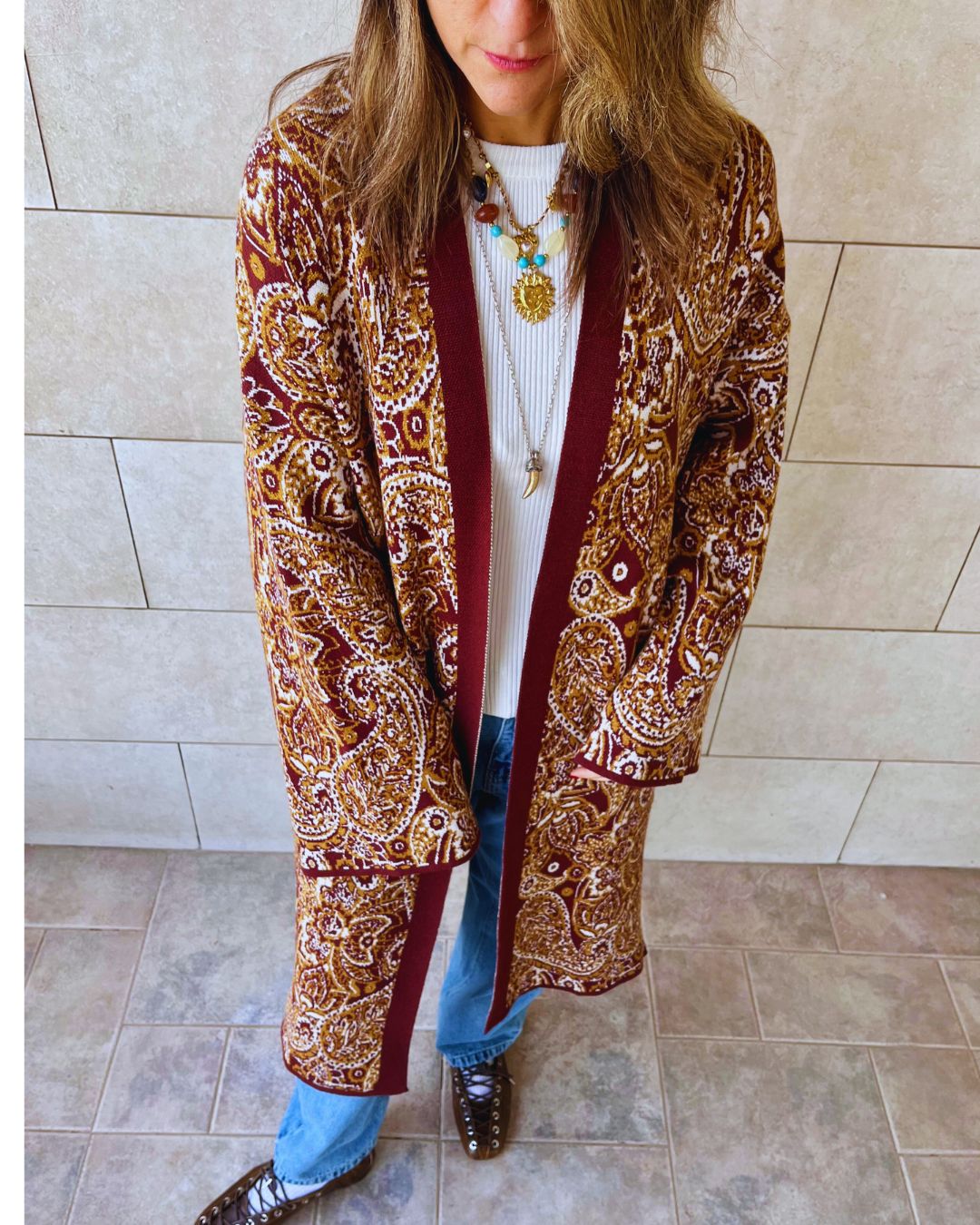Brown Royal Paisley Cardigan