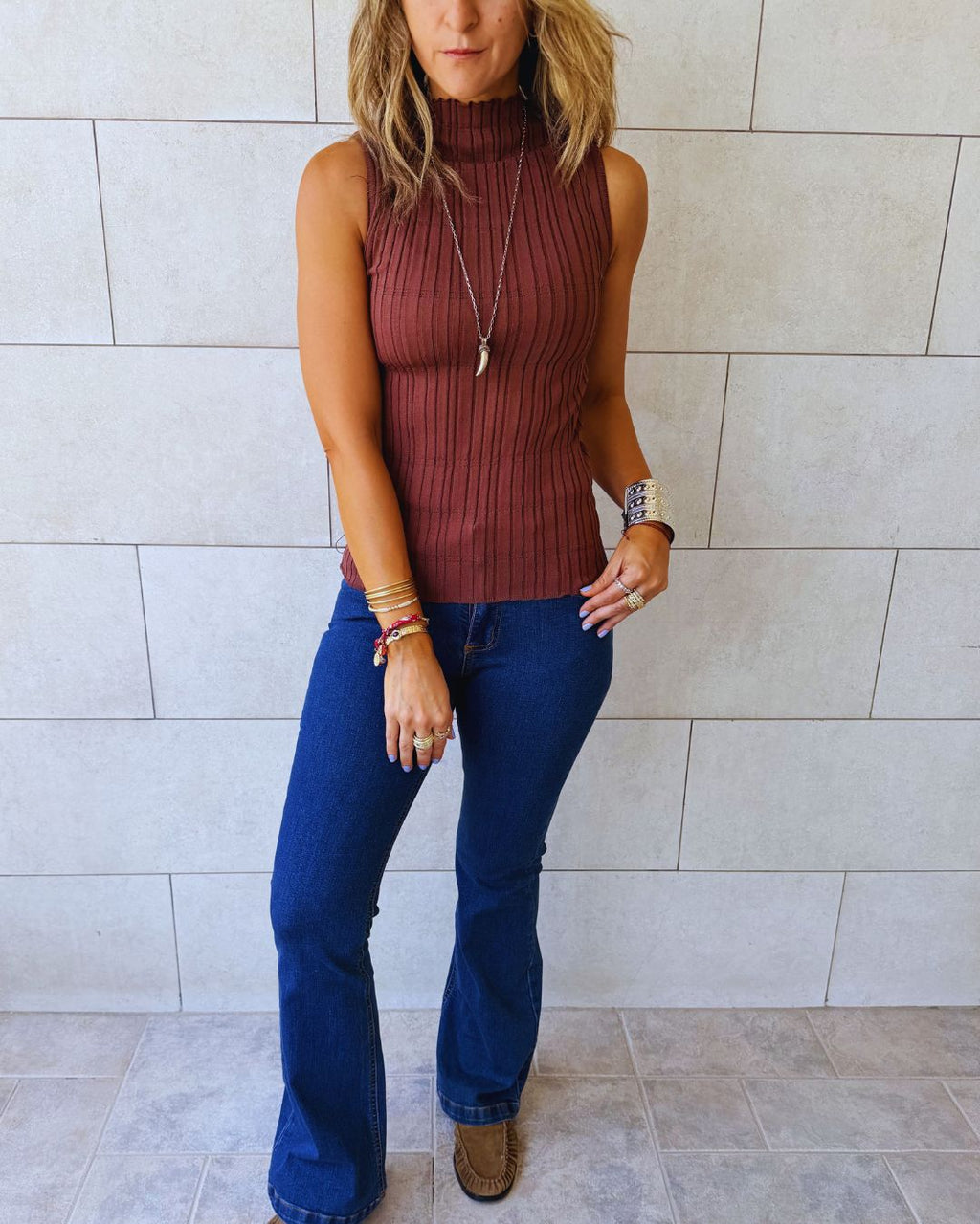 Brown Muse Mock Neck Top