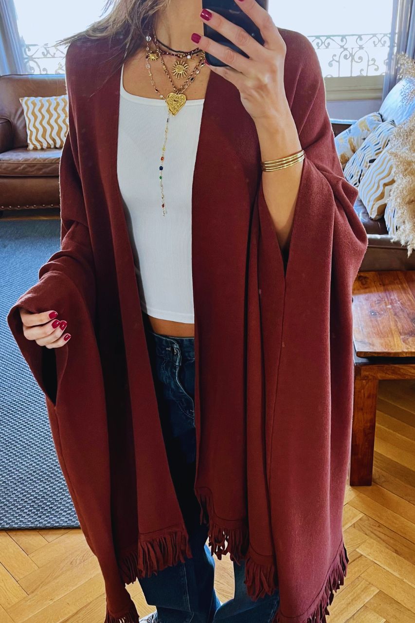 Rust Main Character Fringe Shawl