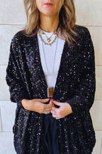 Black Sequin Velvet Kimono