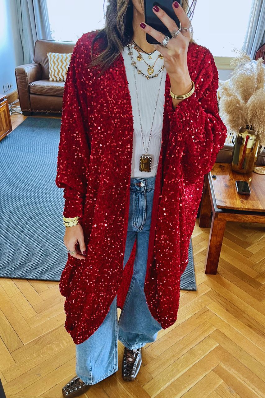 Rouge Sequin Velvet Kimono