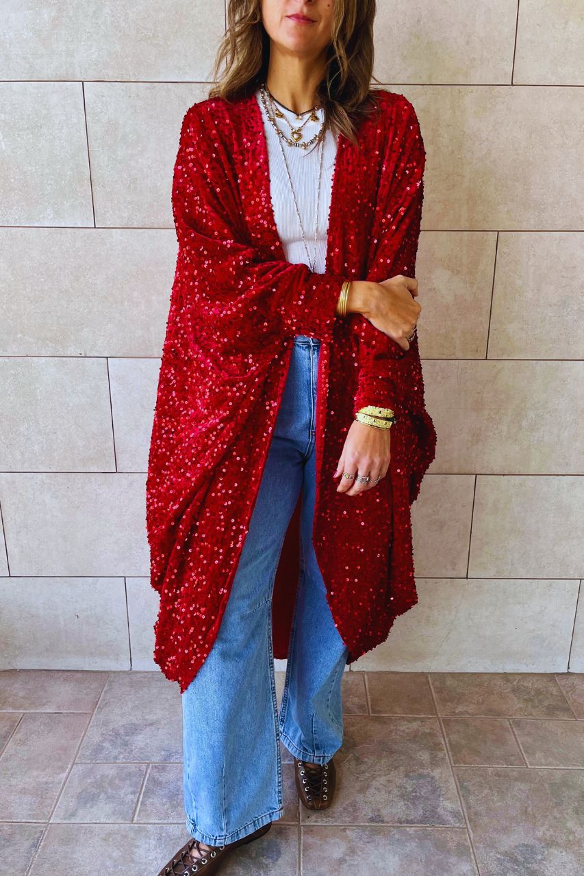 Rouge Sequin Velvet Kimono