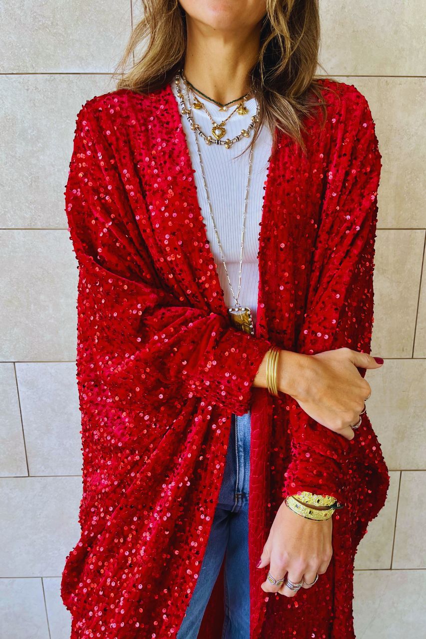 Rouge Sequin Velvet Kimono