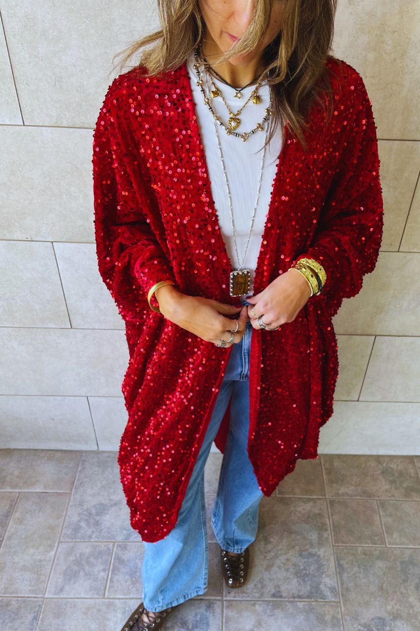 Rouge Sequin Velvet Kimono