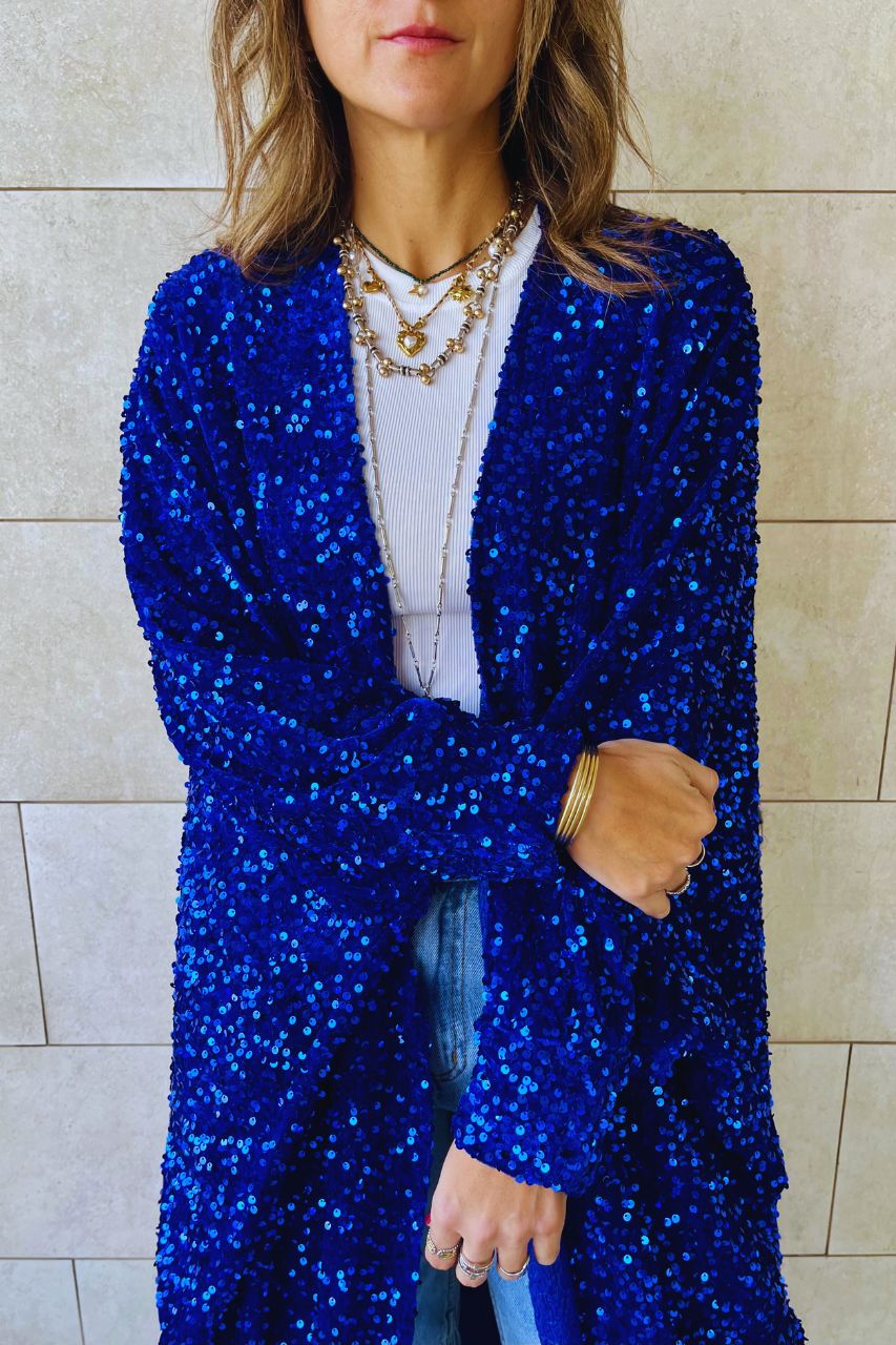 Blue Sequin Velvet Kimono