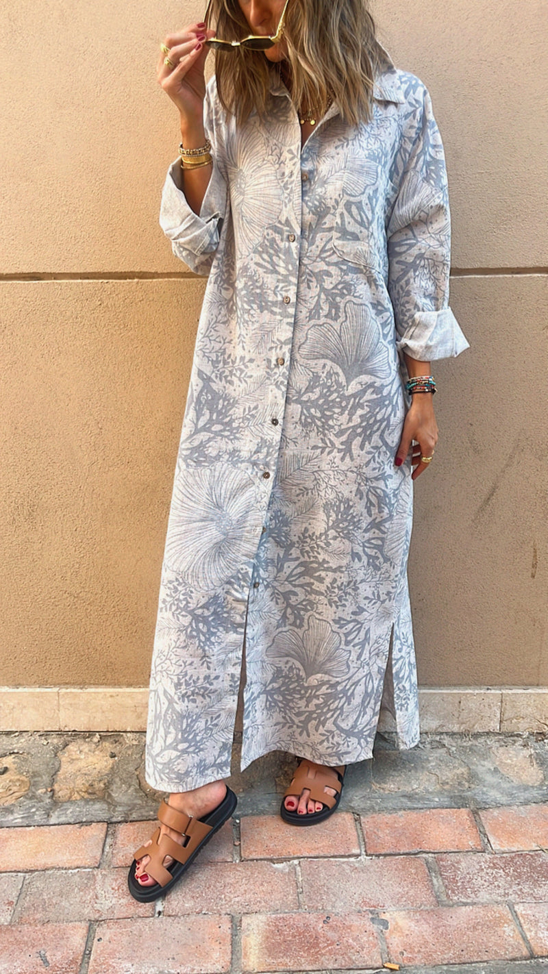 Botanical Linen Shirt Dress