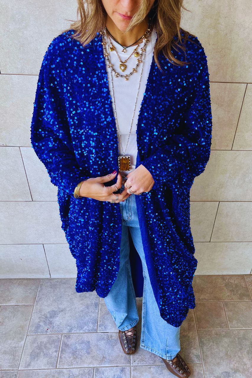 Blue Sequin Velvet Kimono