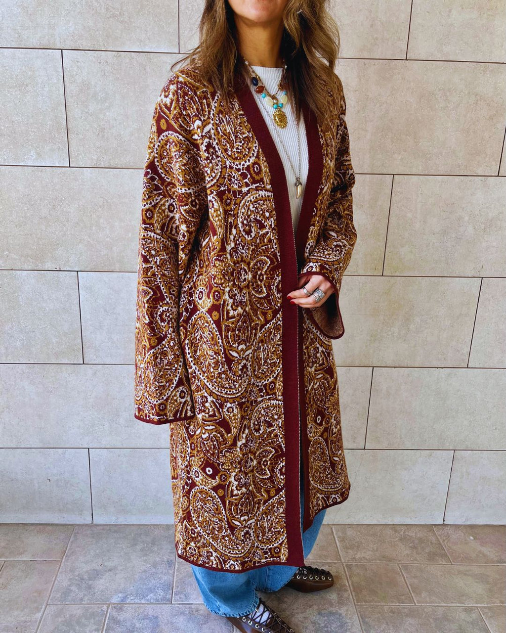 Brown Royal Paisley Cardigan