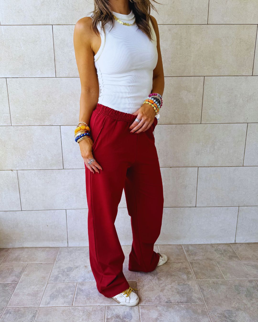 Burgundy Straight Leg Light Weight Sweatpants
