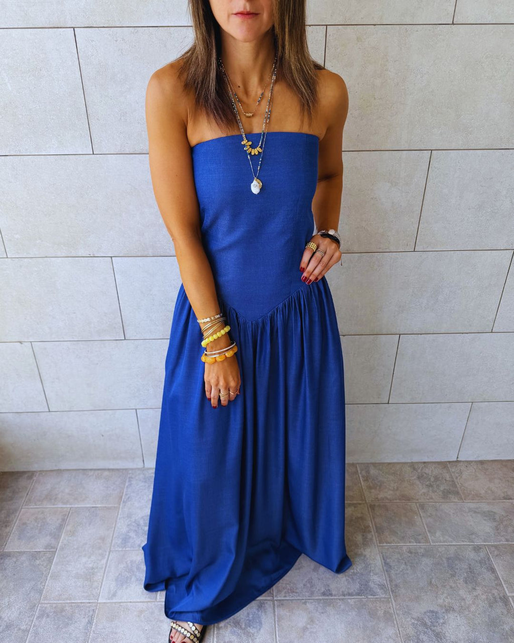 Paloma Dark Blue Drop Waist Denim Dress
