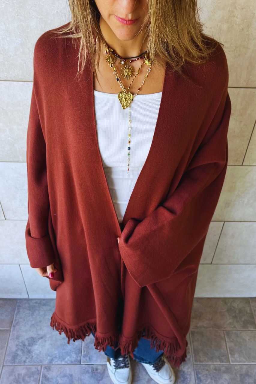 Rust Main Character Fringe Shawl