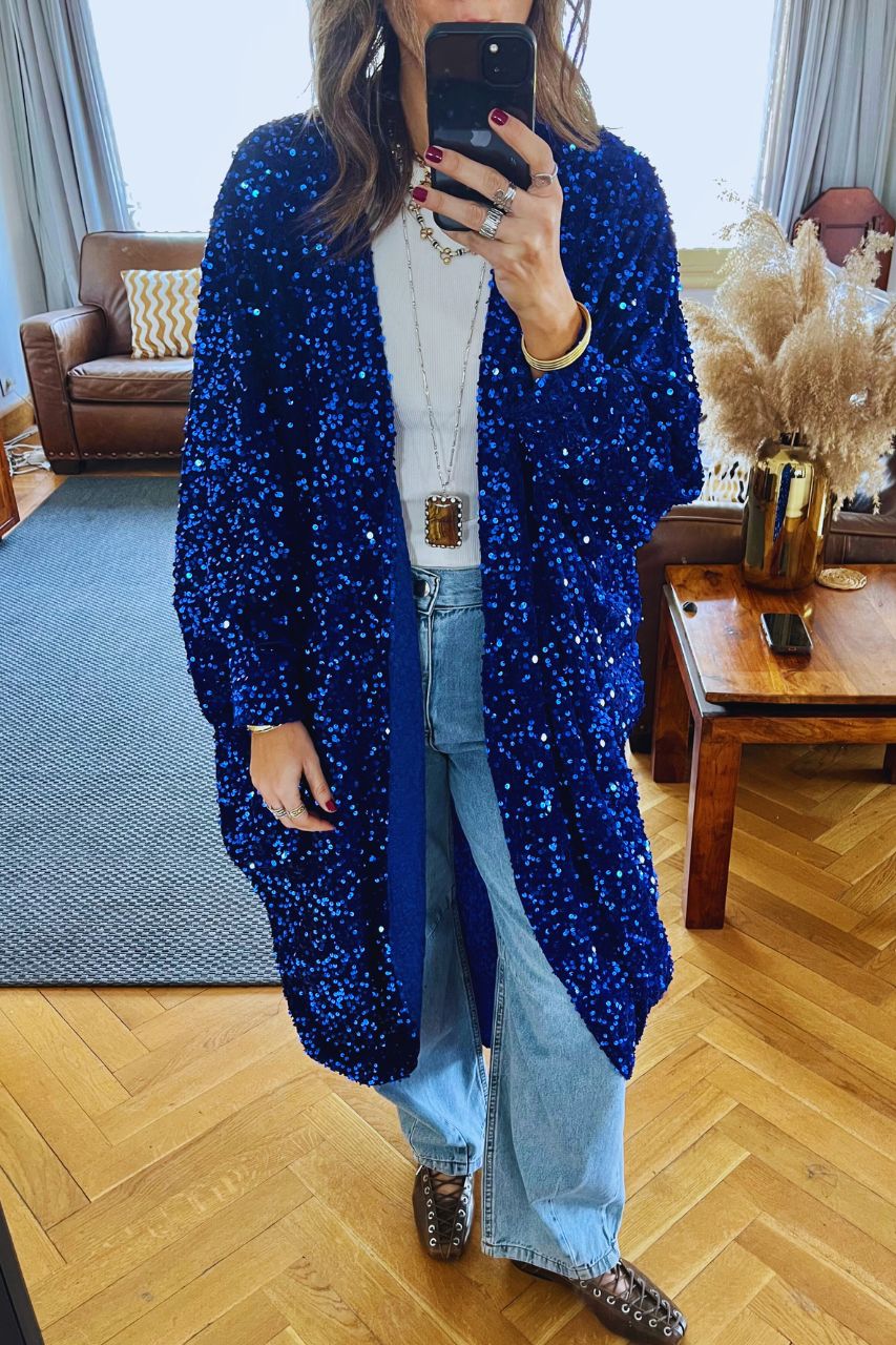 Blue Sequin Velvet Kimono