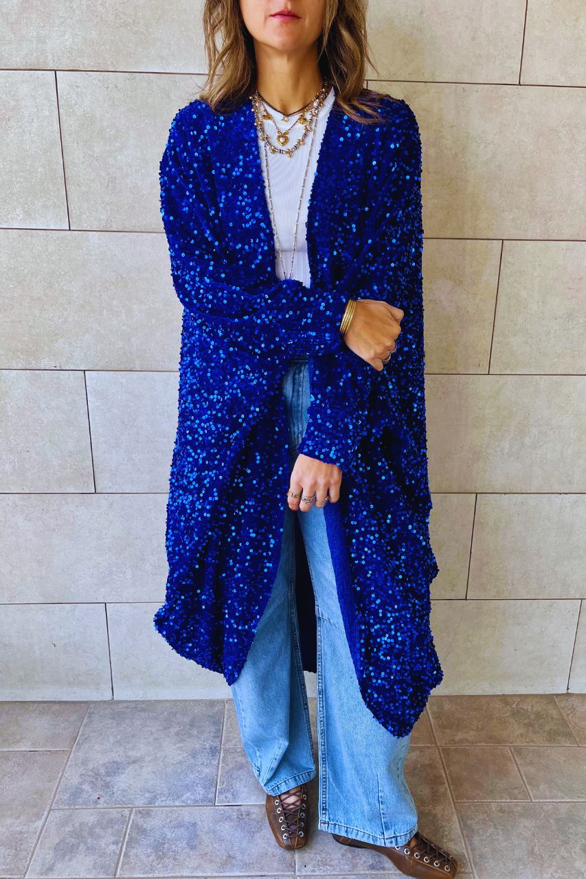 Blue Sequin Velvet Kimono