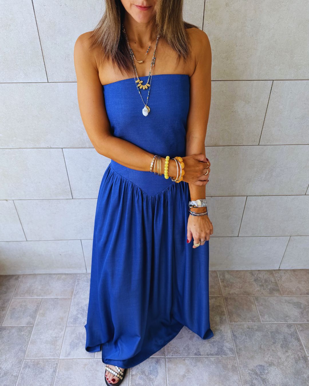 Paloma Dark Blue Drop Waist Denim Dress
