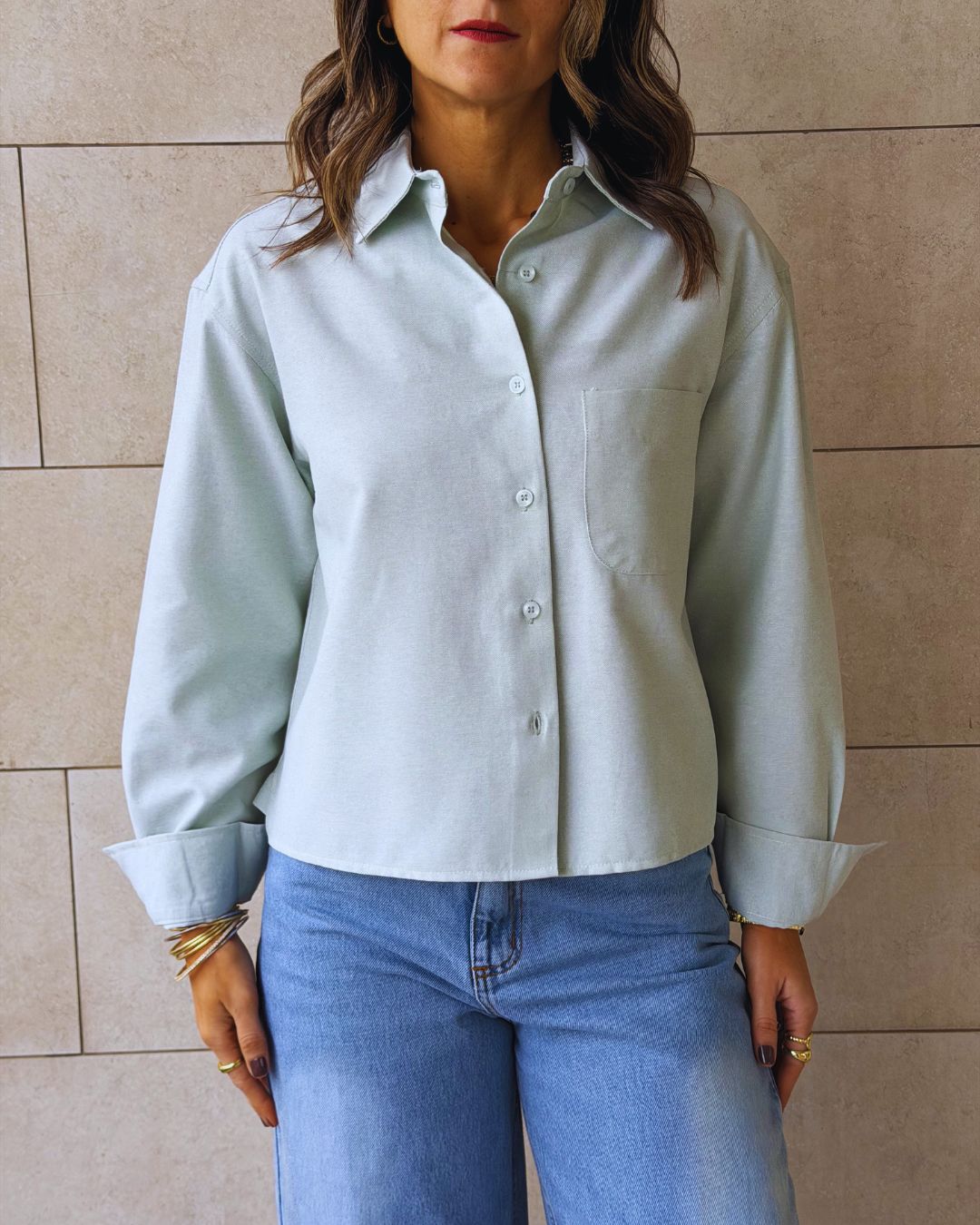 Mint Boyfriend Oxford Short Shirt
