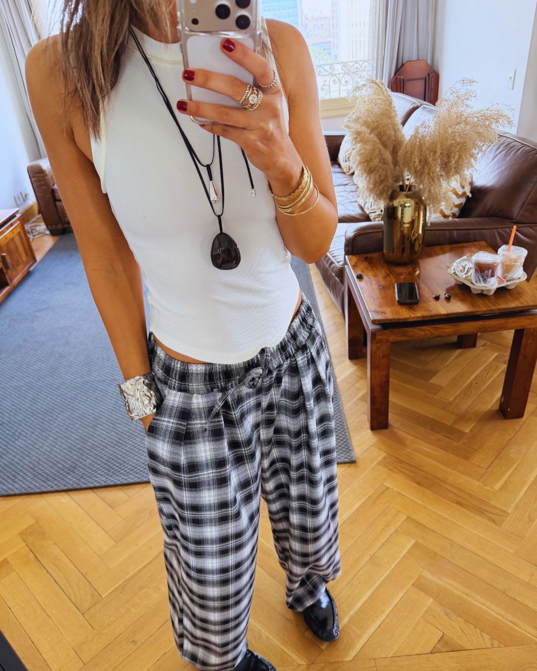 Black Plaid Core Pants