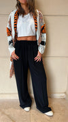 Black Elastic Waist Flare Pants