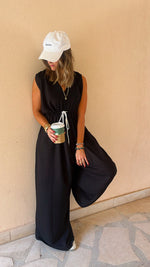 Black Parachute Tie Waist Linen Jumpsuit