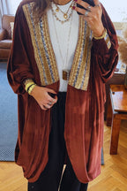 Brown Embellished Velvet Kimono