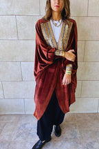 Brown Embellished Velvet Kimono