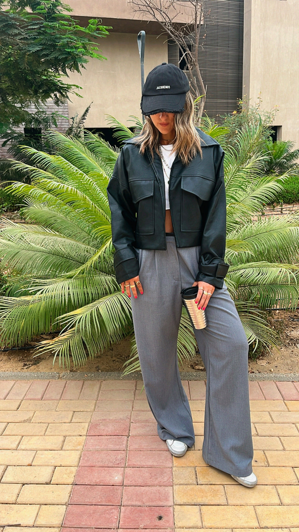 Black Leather Double Pocket Jacket