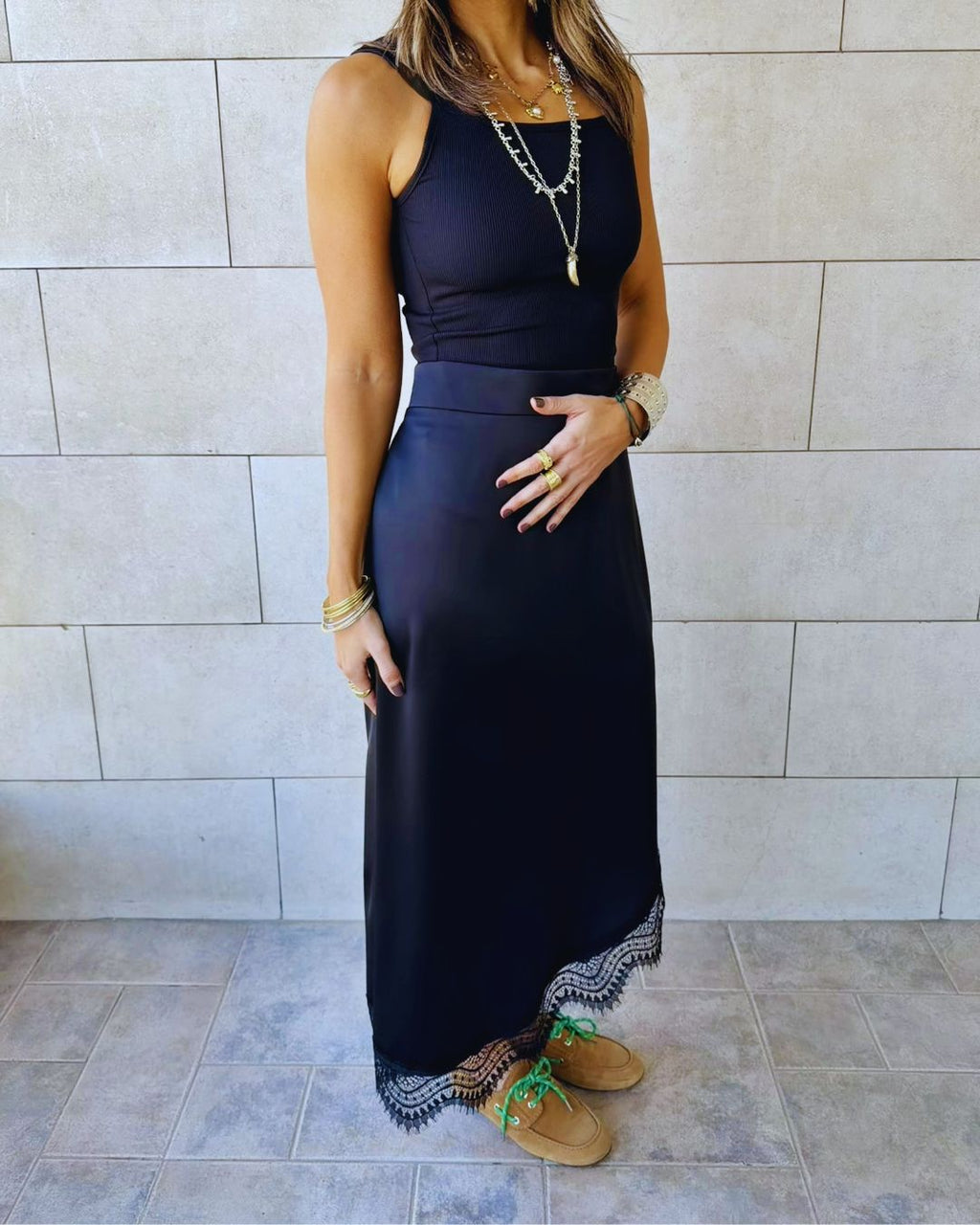 Asymmetrical Satin Lace Skirt