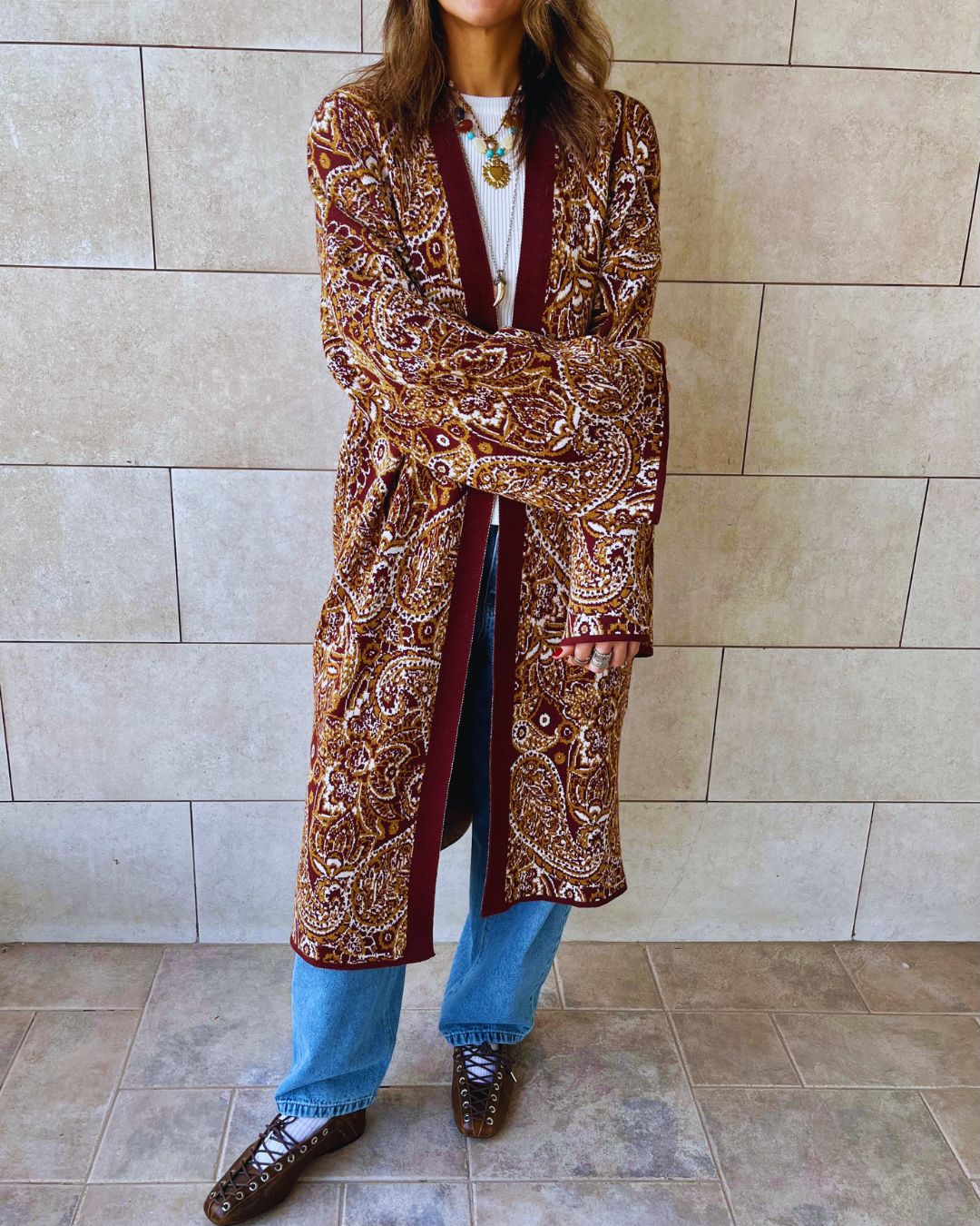 Brown Royal Paisley Cardigan