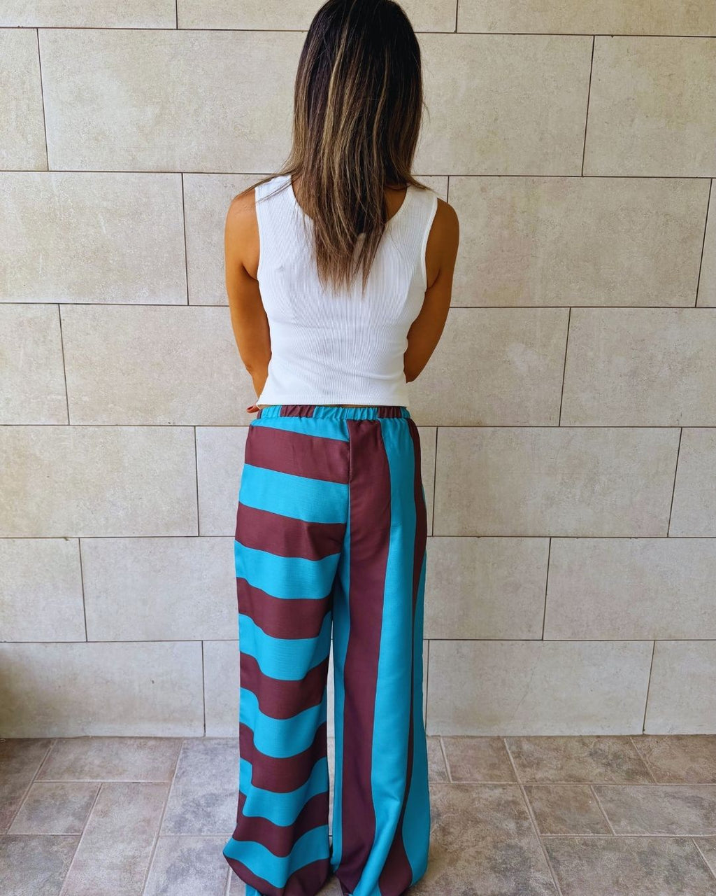 Turquoise & Brown Striped Colored Pants