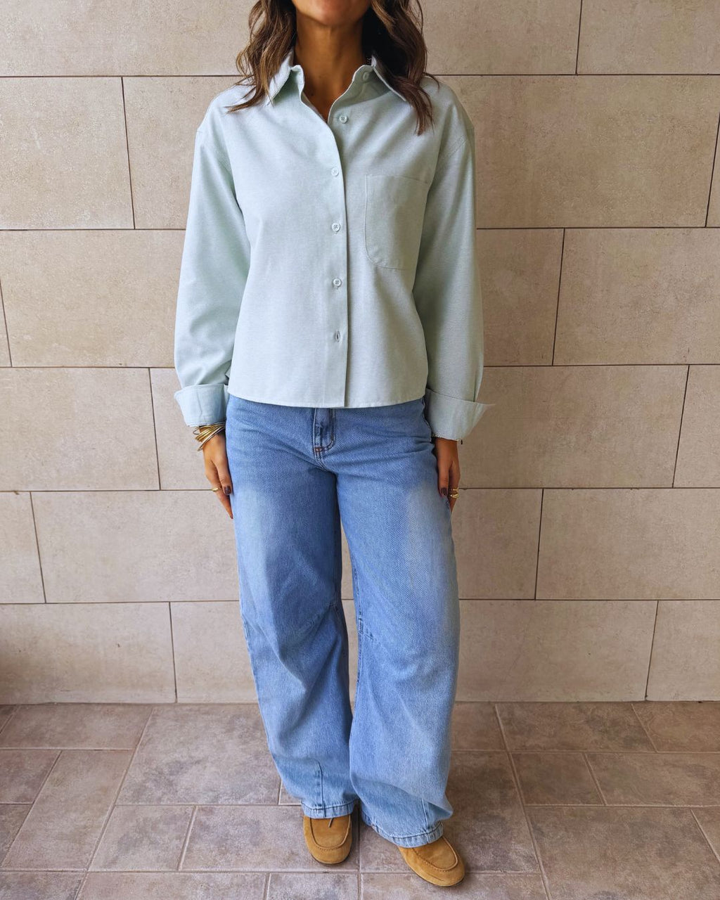 Mint Boyfriend Oxford Short Shirt