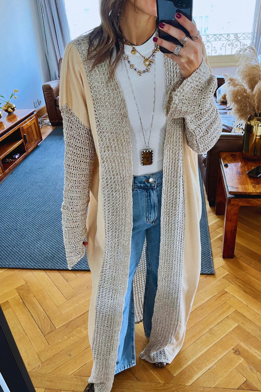 Beige Linen mesh Cardigan