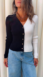 Black & White Contrast Knit Sweater