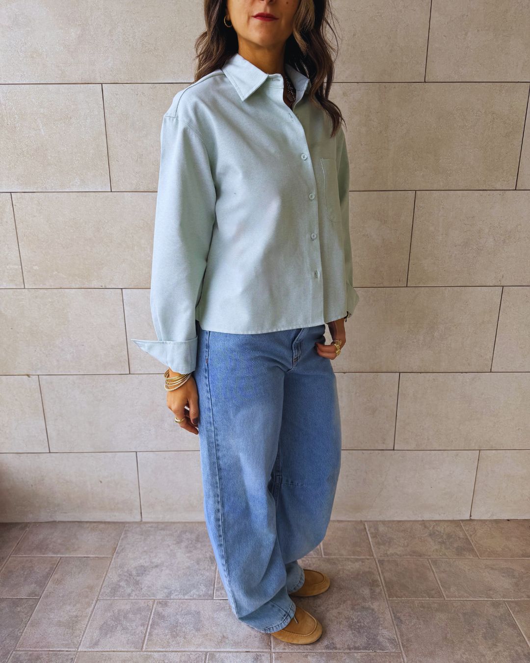 Mint Boyfriend Oxford Short Shirt