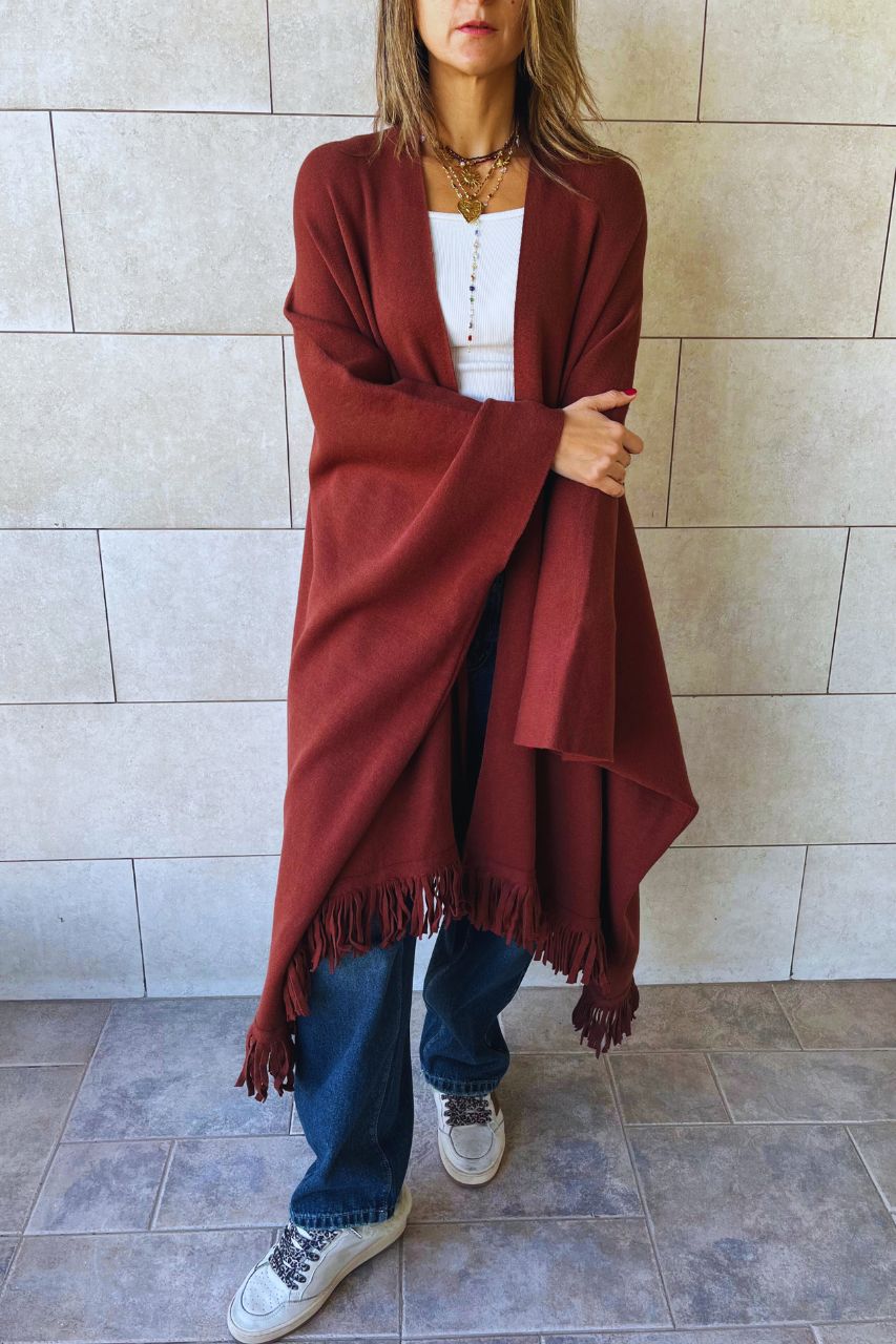 Rust Main Character Fringe Shawl
