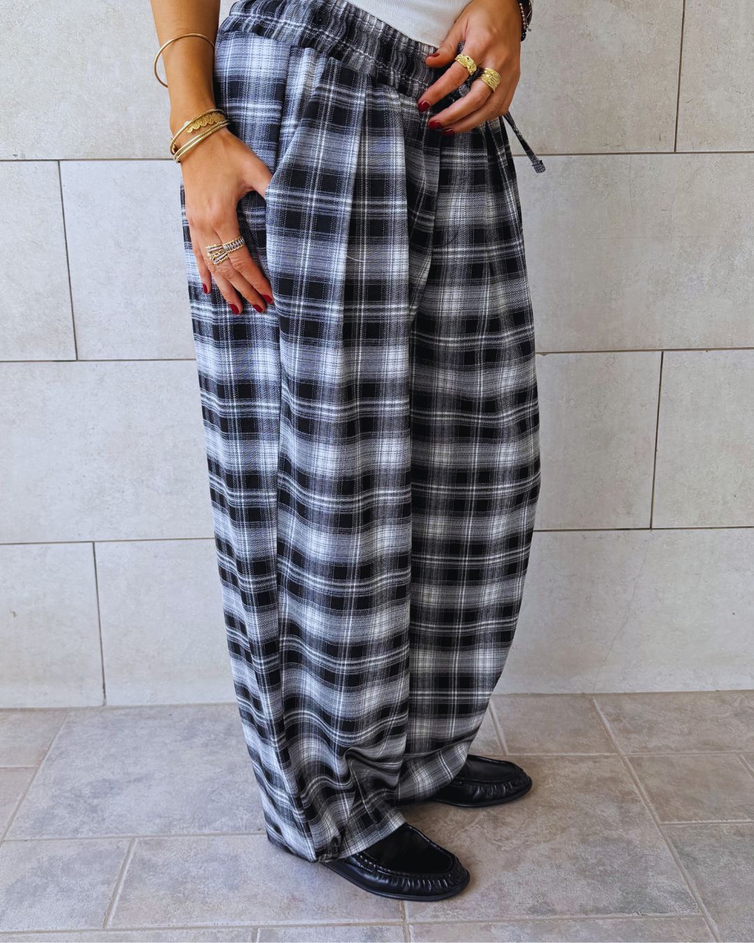Black Plaid Core Pants