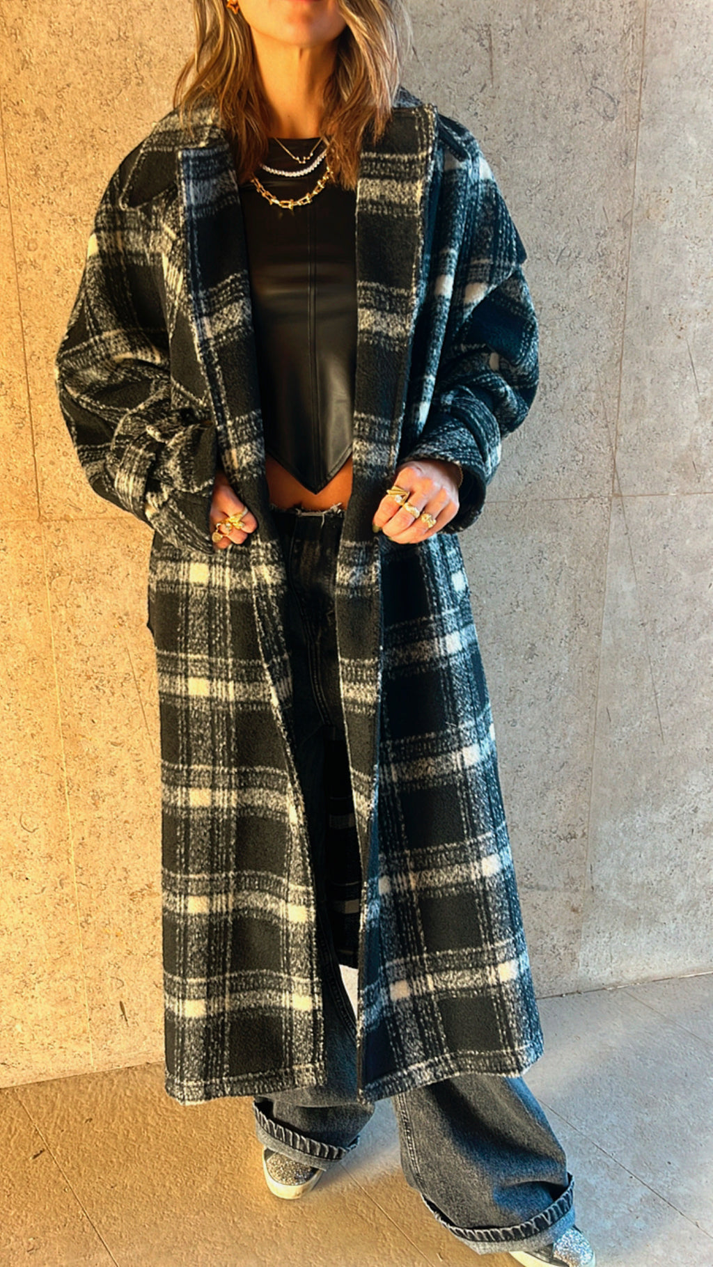 Flannel Checkered Longline Coat