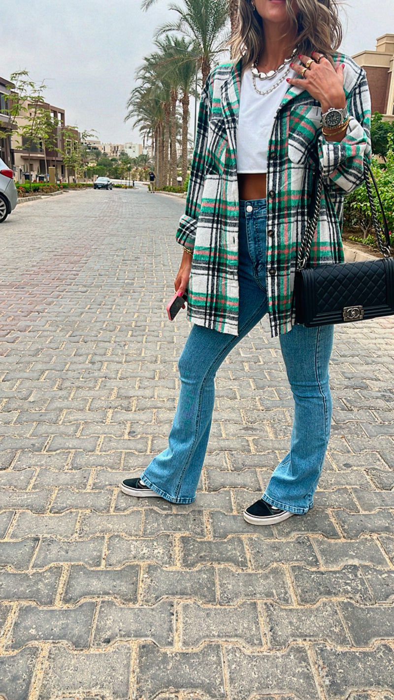 Green Distressed Flannel Shirt