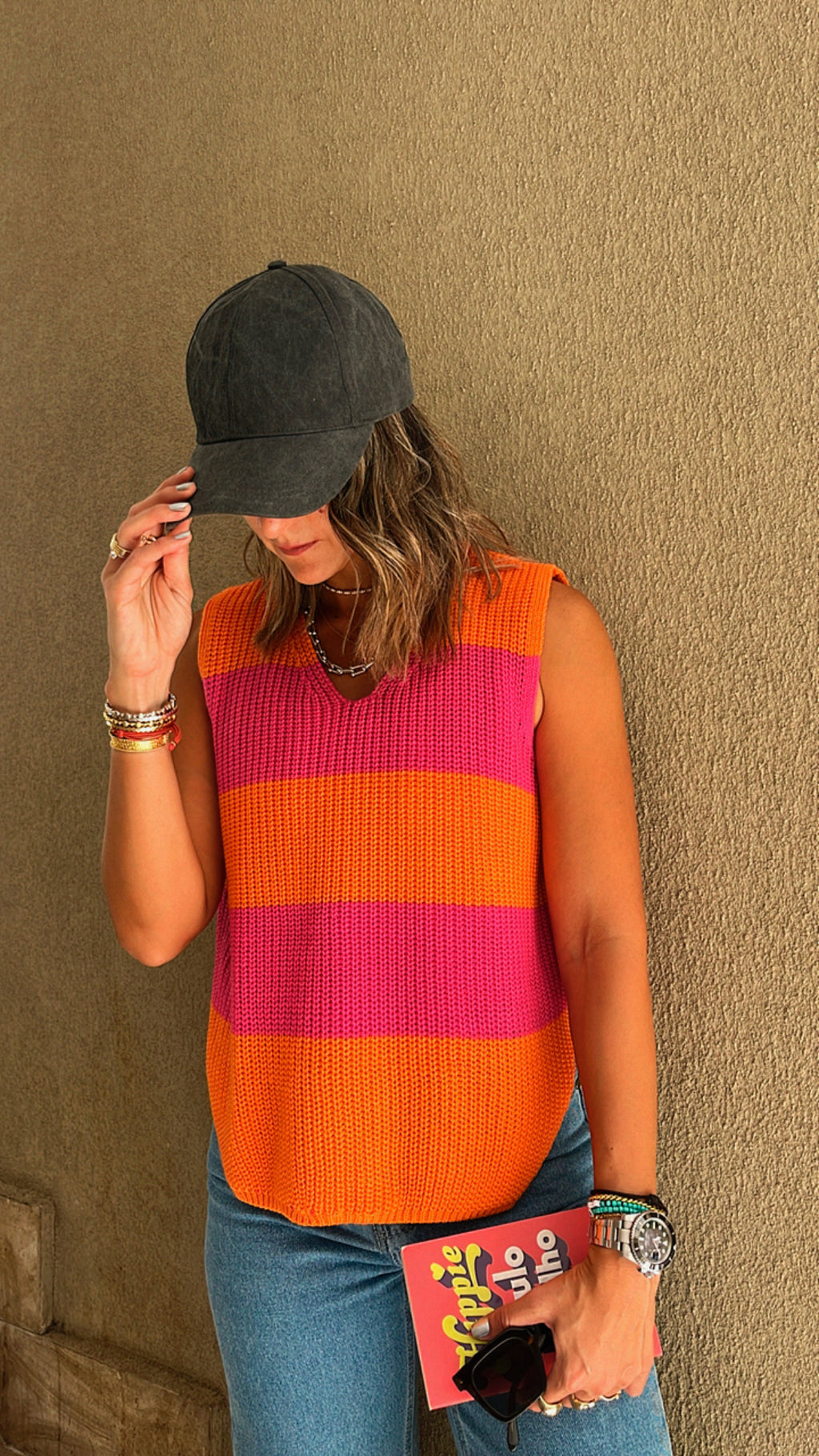 Orange & Fuchsia Striped Vest