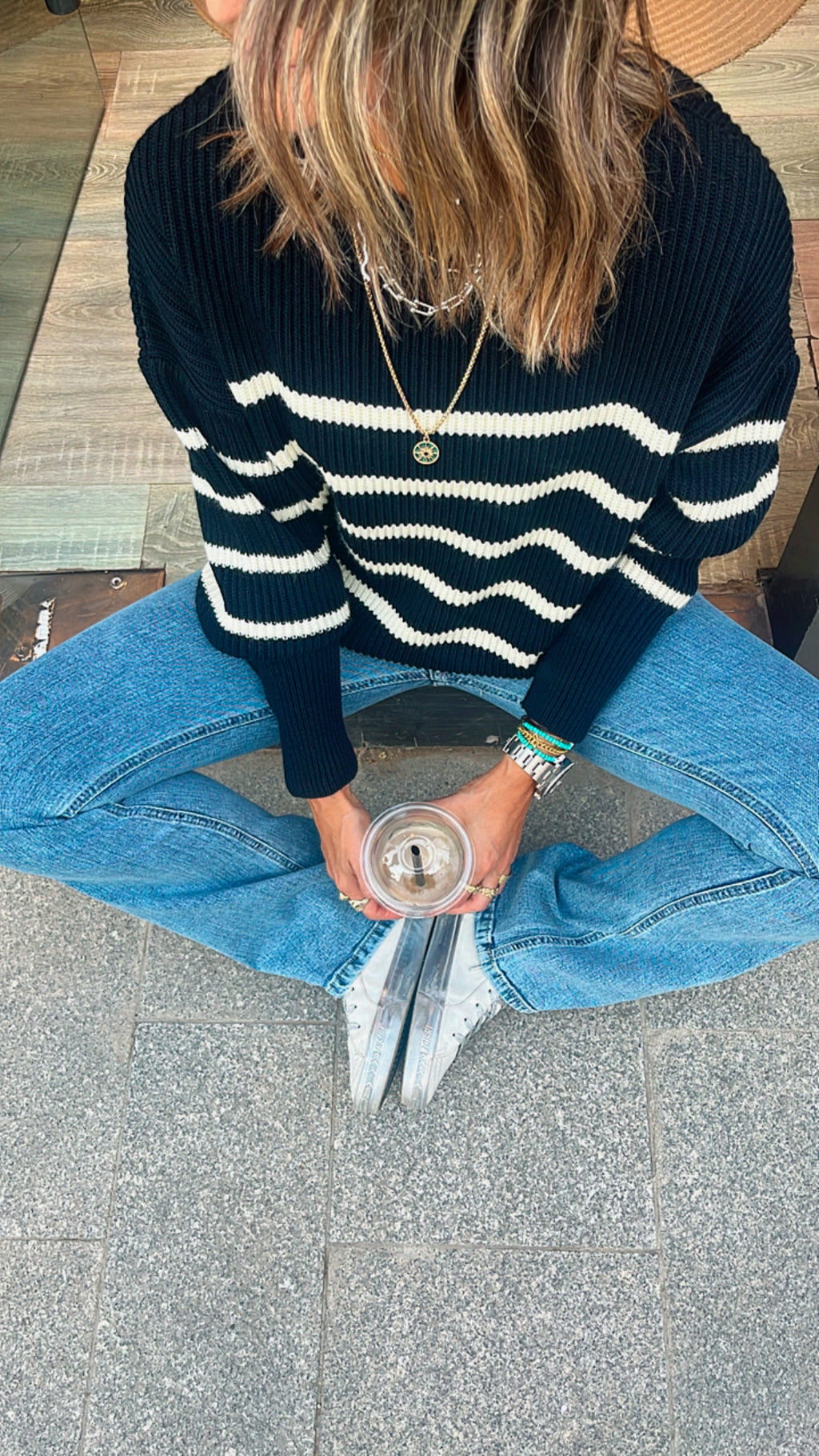 White All About Stripes Pullover