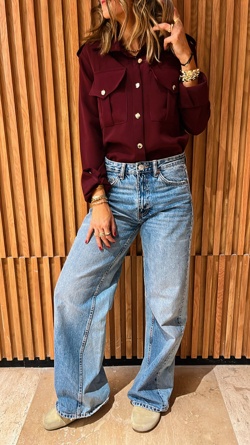 Burgundy Blazer Detailing Shirt