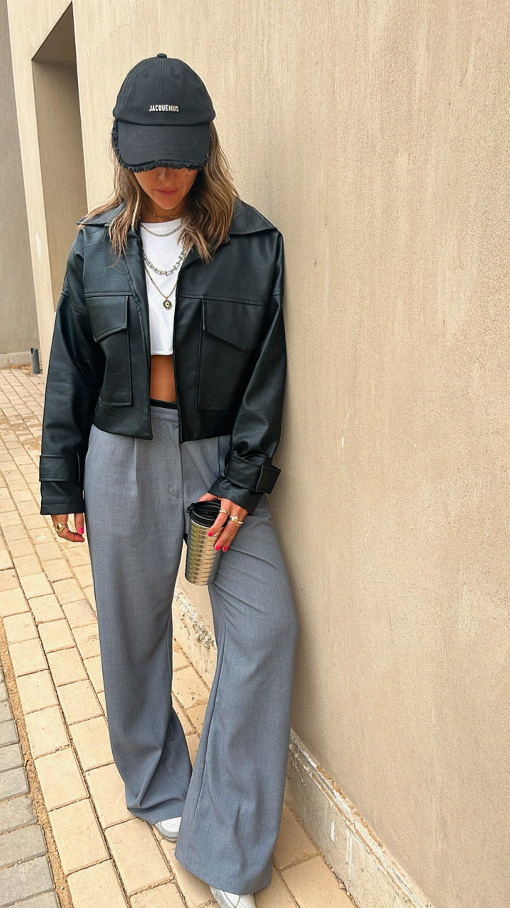 Black Leather Double Pocket Jacket