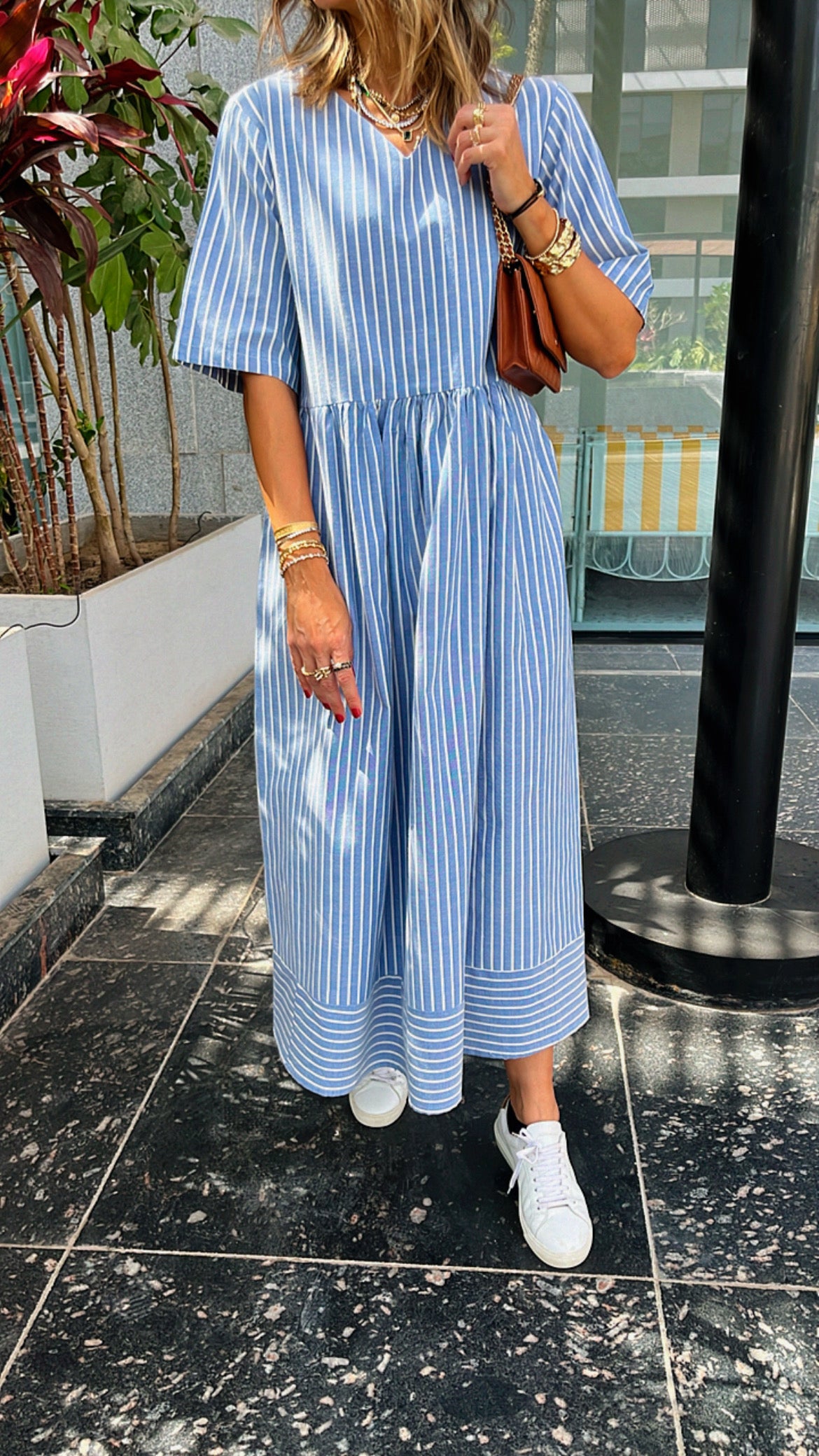 Blue Pinstripe Linen Dress