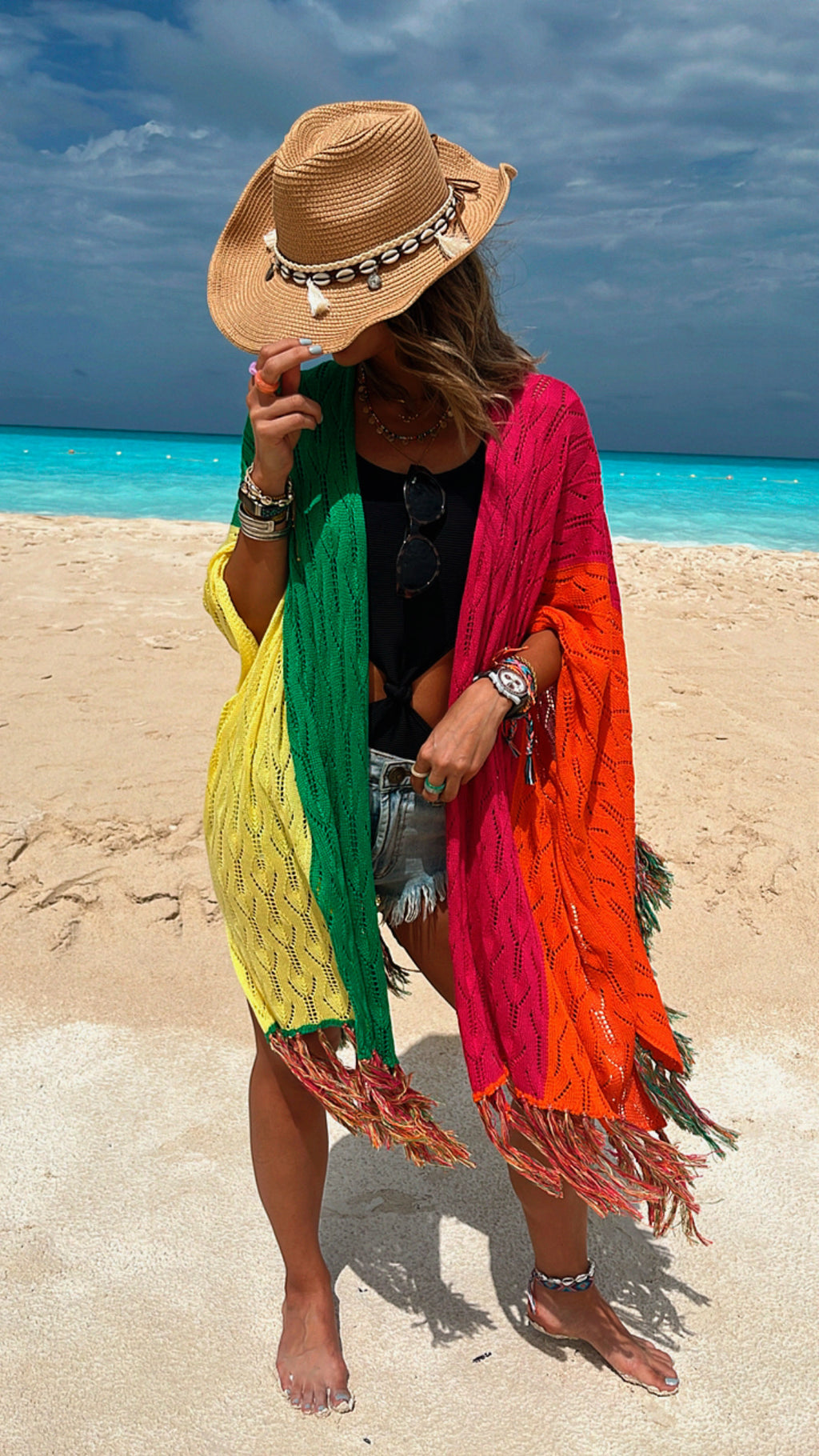Green Fringe Away Relaxed Crochet Kimono